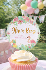 Flamingo Toppers EDITABLE Printable Stickers, Tropical Summer Party, INSTANT DOWNLOAD