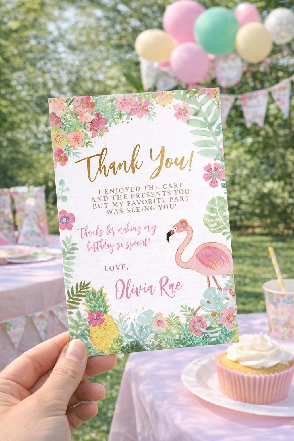 Flamingo Thank You Cards, EDITABLE, Flamingle Birthday Party, Tropical Birthday Decorations, INSTANT DOWNLOAD