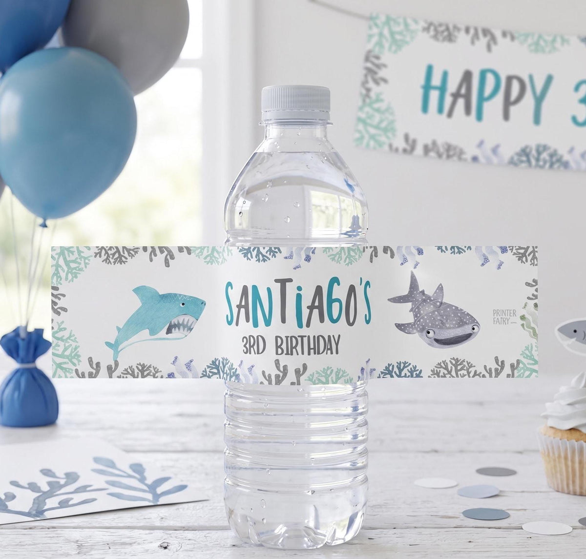 Shark Birthday Water Bottle Labels, Under the Sea EDITABLE (Digital Download)