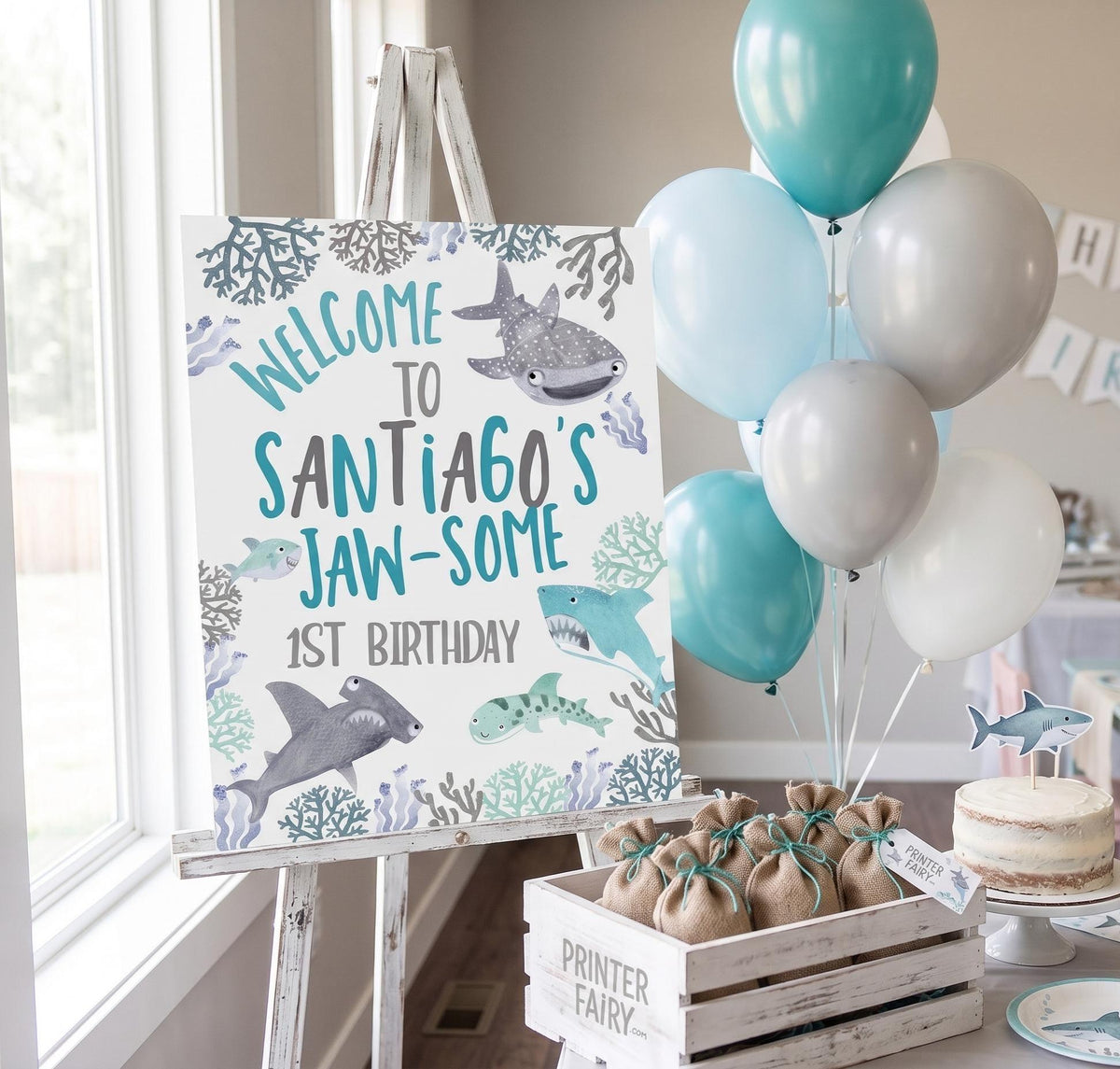 Shark Birthday Welcome Sign, Under the Sea Party (INSTANT DOWNLOAD)