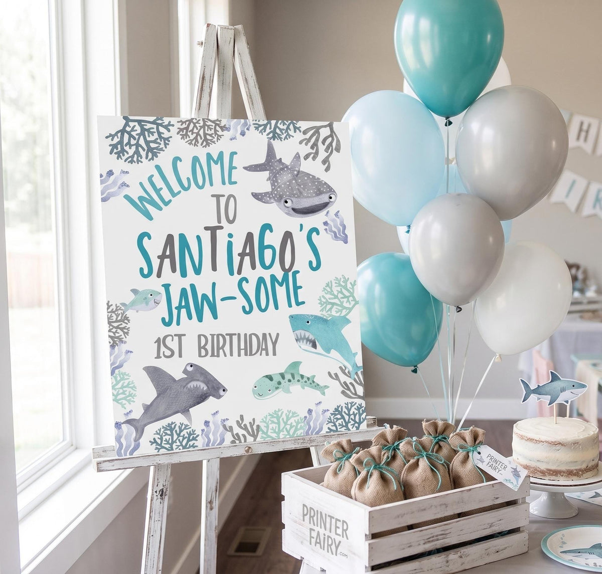 Shark Birthday Welcome Sign, Under the Sea Party (INSTANT DOWNLOAD)