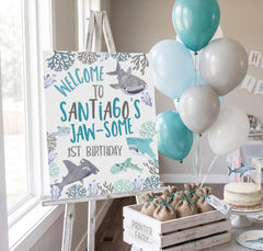 Shark Birthday Welcome Sign, Under the Sea Party (INSTANT DOWNLOAD)