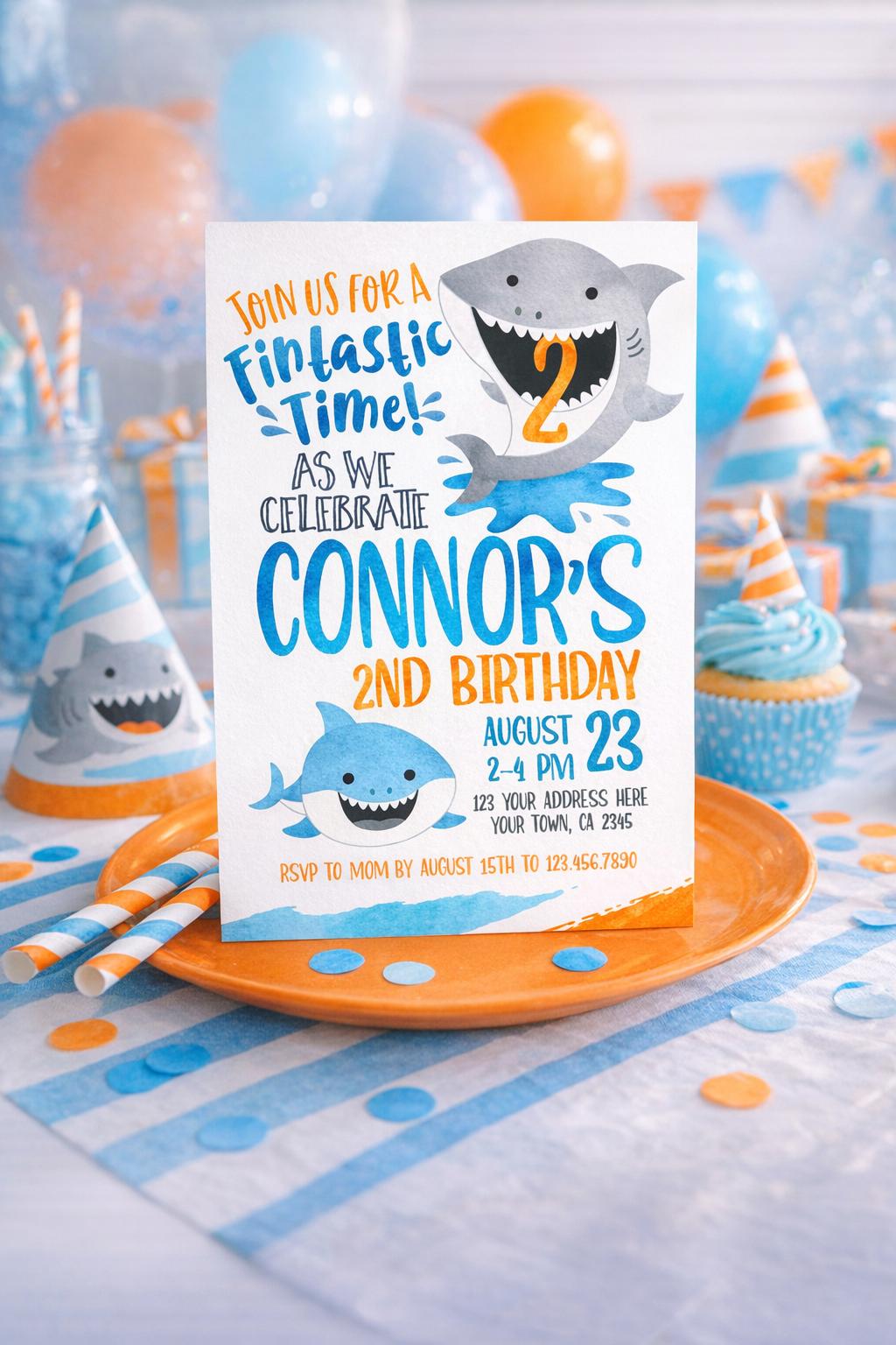 Editable Shark Birthday Invitation for any age, Pool Party Invite (Digital Download)