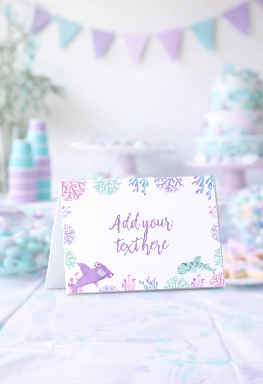 Shark Party Food Tent Cards Printable Editable Template, Instant Download