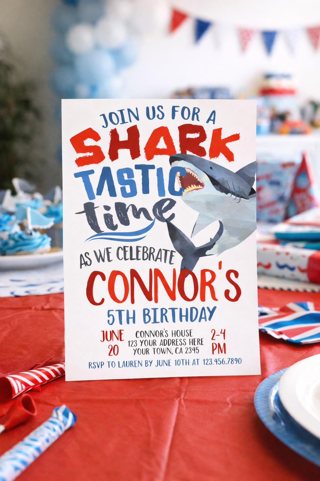 Editable Shark Birthday Invitation, Pool Party Invite (Instant Download)