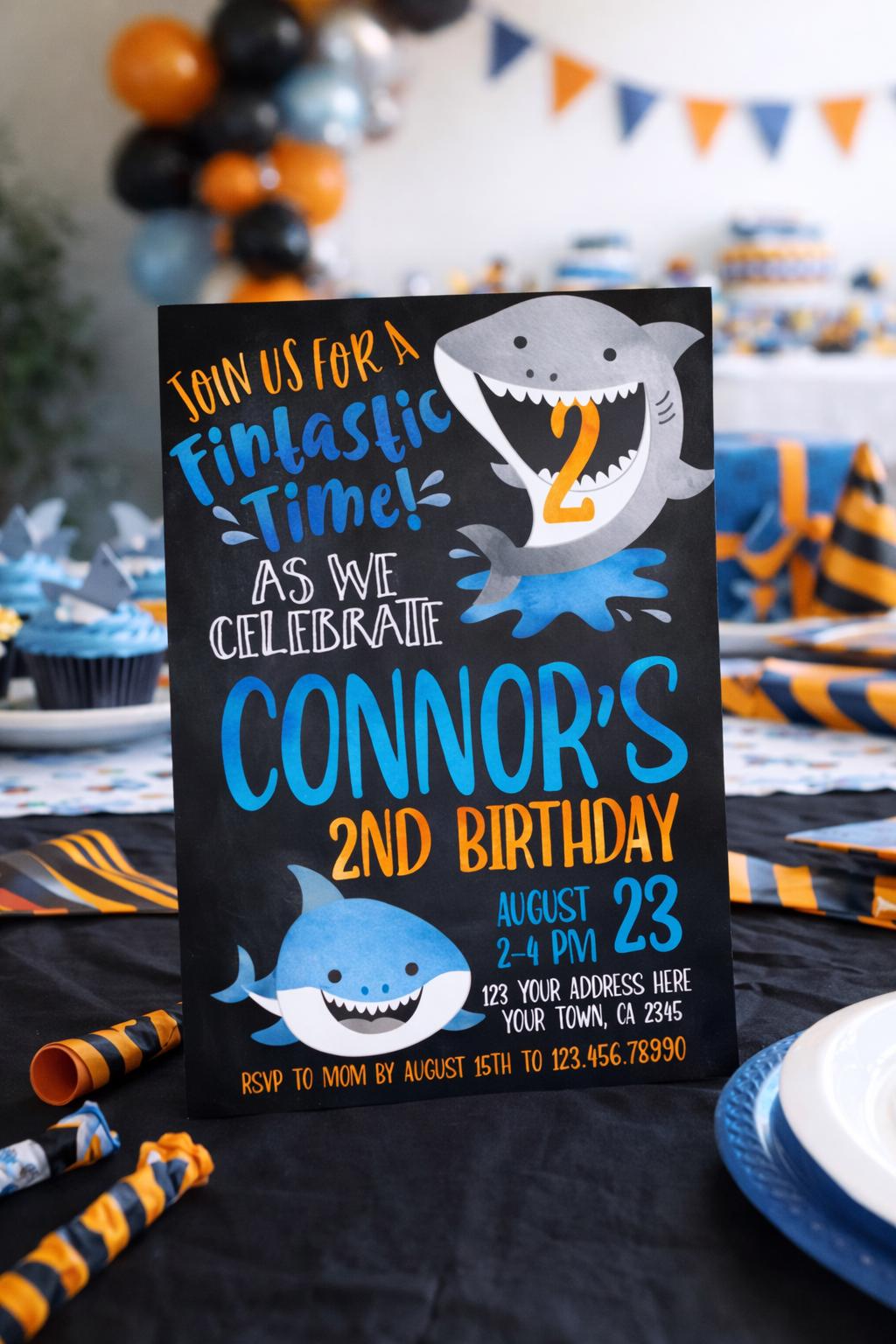 Editable Shark Birthday Invitation, Pool Party Invite (Digital Download)