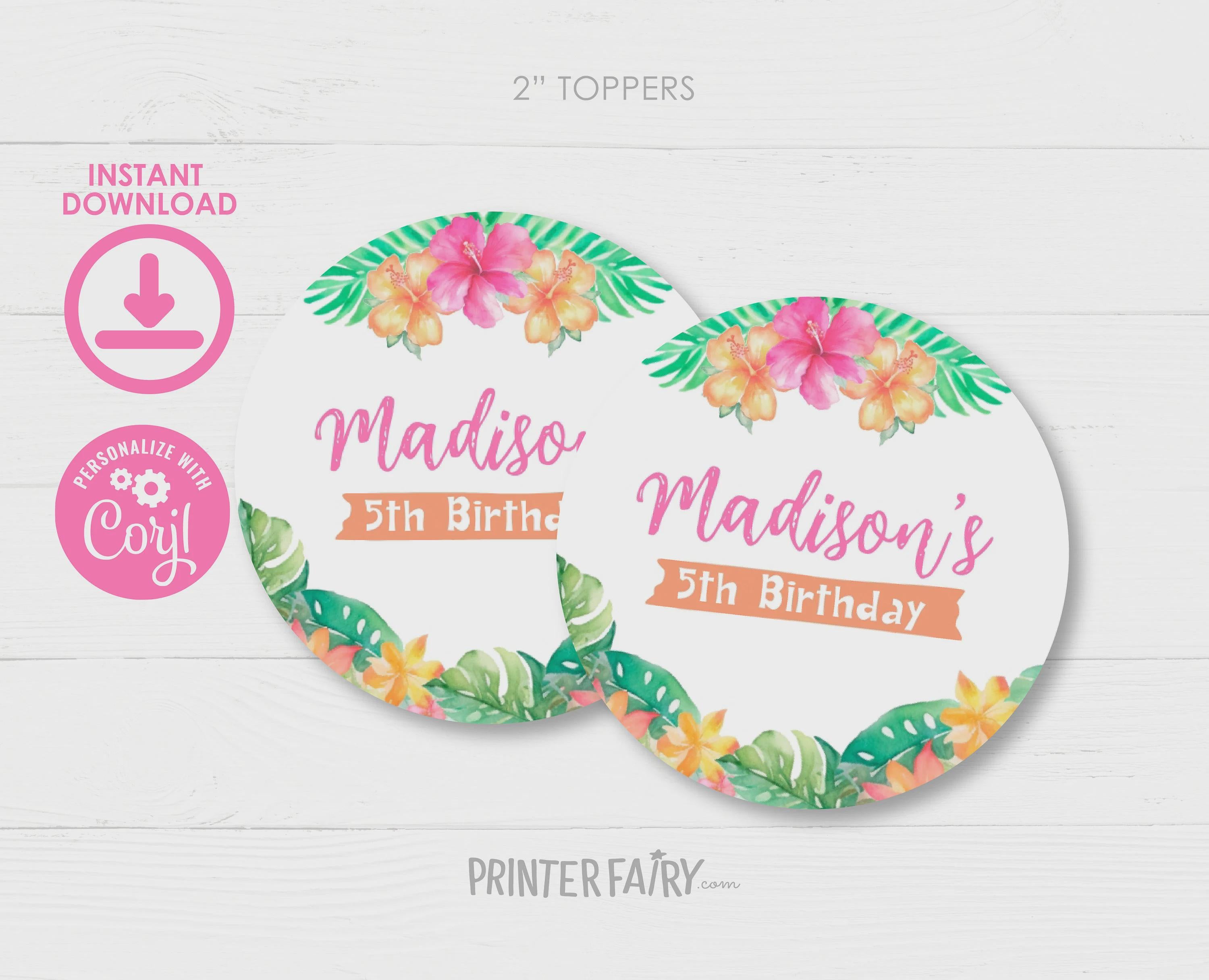 Luau Party Bundle: Editable Invitation, Signs, Toppers (Digital Download)