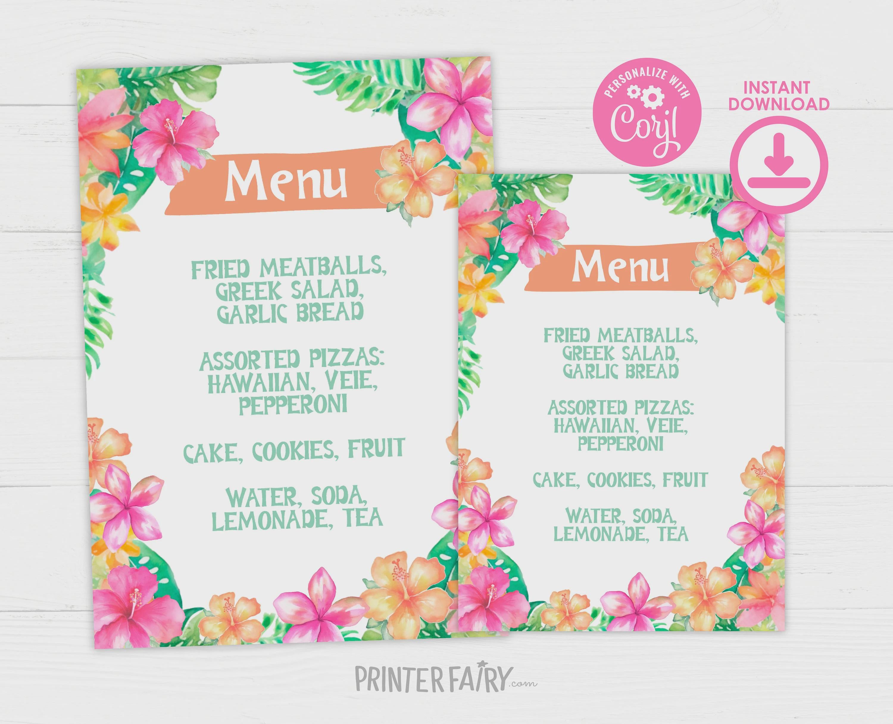 Luau Party Bundle: Editable Invitation, Signs, Toppers (Digital Download)