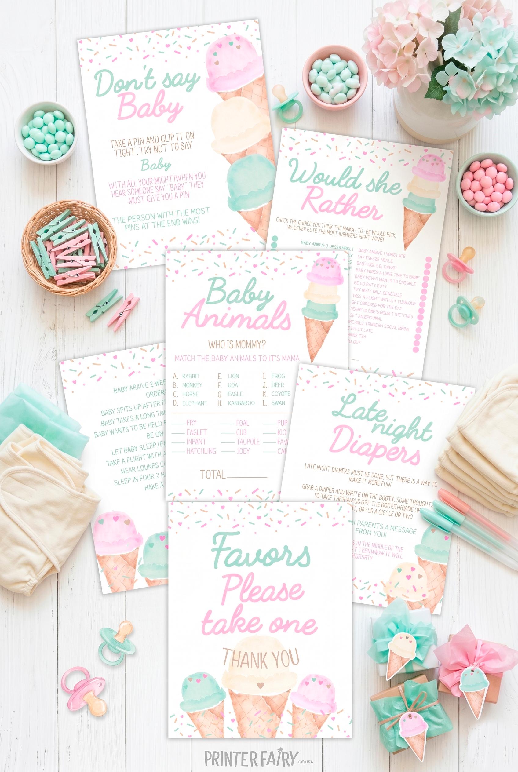 Ice Cream Baby Shower Games Editable Templates, (Digital Instant Download)