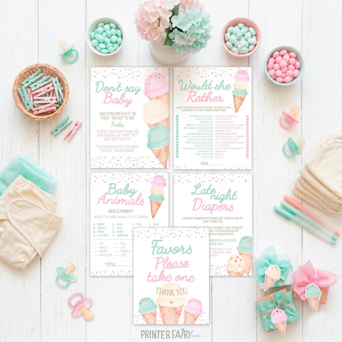 Ice Cream Baby Shower Games Editable Templates, (Digital Instant Download)