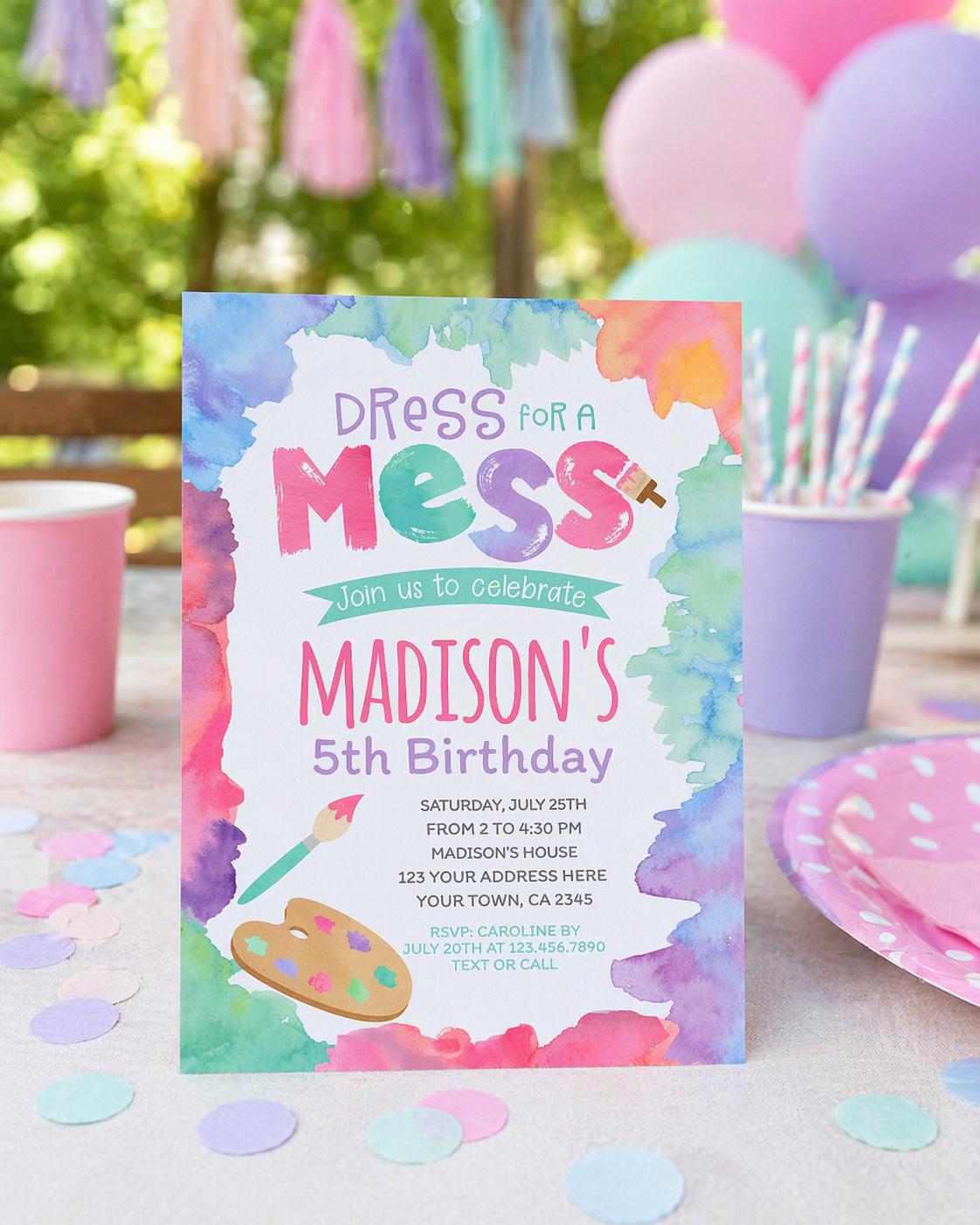 Art Birthday Invitation Editable Template, Painting Party, Digital INSTANT DOWNLOAD