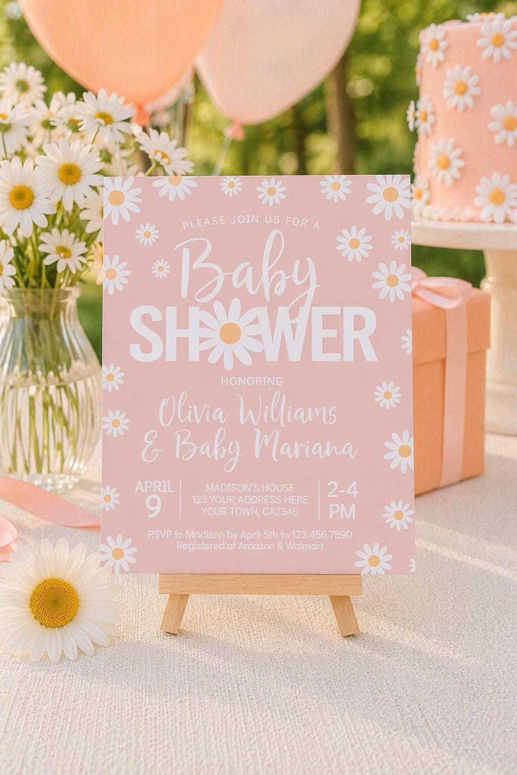 Daisy Baby Shower Invitation Editable Template, Floral Invite (Instant Download)