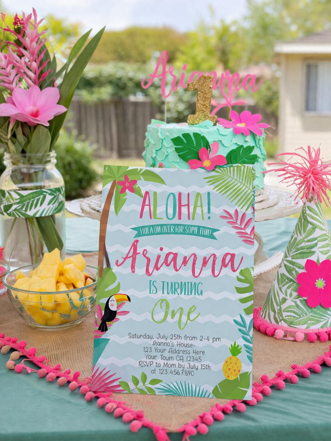 Luau 1st Birthday Party Invitation EDITABLE Template fot any age, Tropical Party (INSTANT DOWNLOAD)