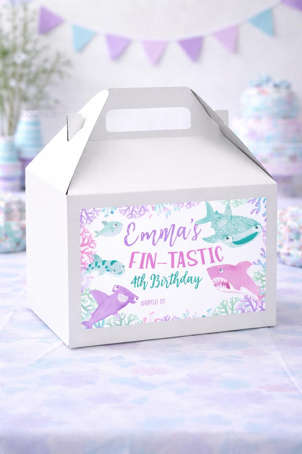 Shark Adoption Party Gable Box Labels, Under the Sea Favors (INSTANT DOWNLOAD)