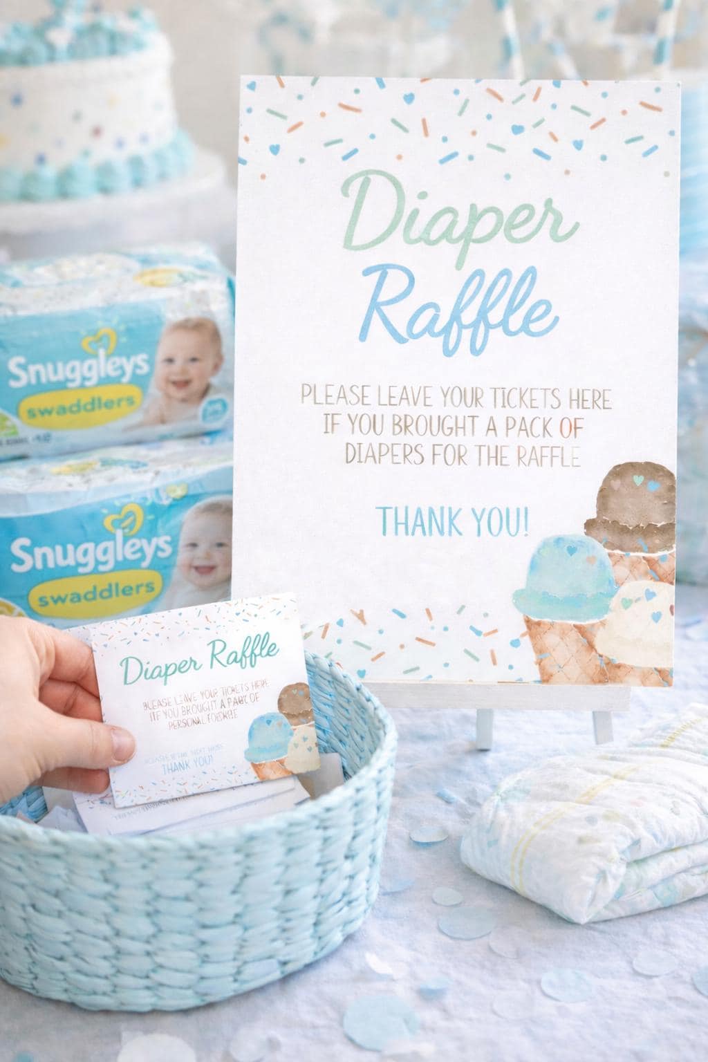 Ice Cream Diaper Raffle Sign and Cards, Baby Shower (Digital Download)