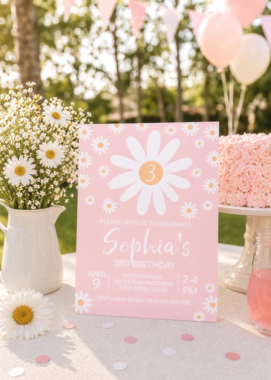Editable Daisy Birthday Invitation Template, Floral Party (Digital Instant Download)