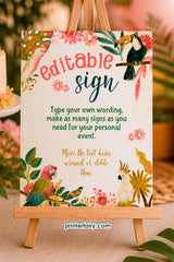 Tropical Birds Birthday Party Sign, Luau Decoration (INSTANT DOWNLOAD)