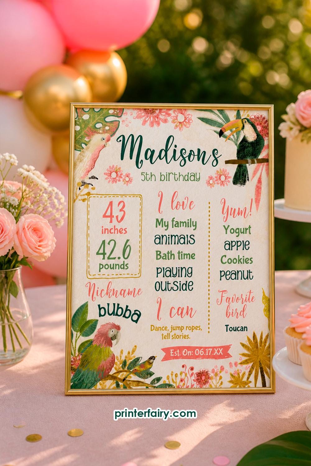 Tropical Birds First Birthday Milestones Board, Luau Sign (Digital Download)