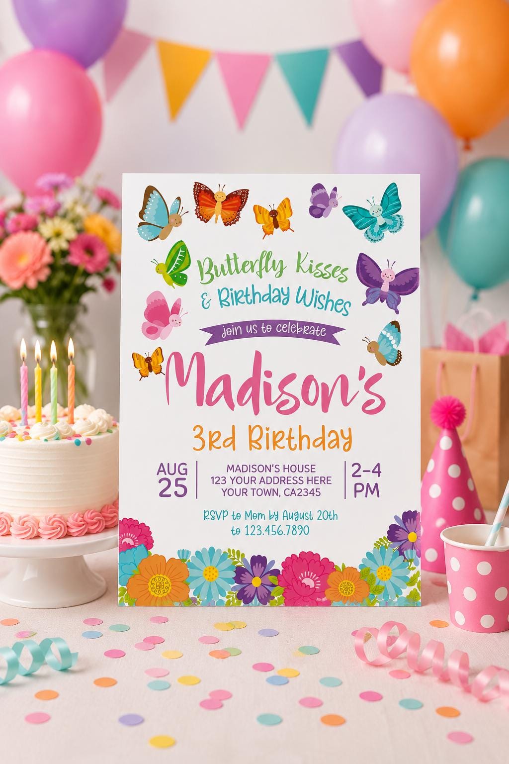 Butterfly Birthday Invitation, Editable Garden Party Invite (Instant Download)