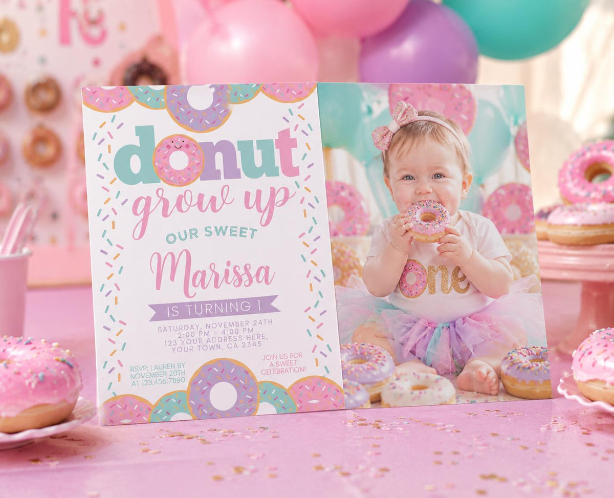 Donut Grow Up Birthday Invitation Template, Sprinkles, Photo (Digital Download)