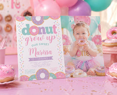 Donut Grow Up Birthday Invitation Template, Sprinkles, Photo (Digital Download)