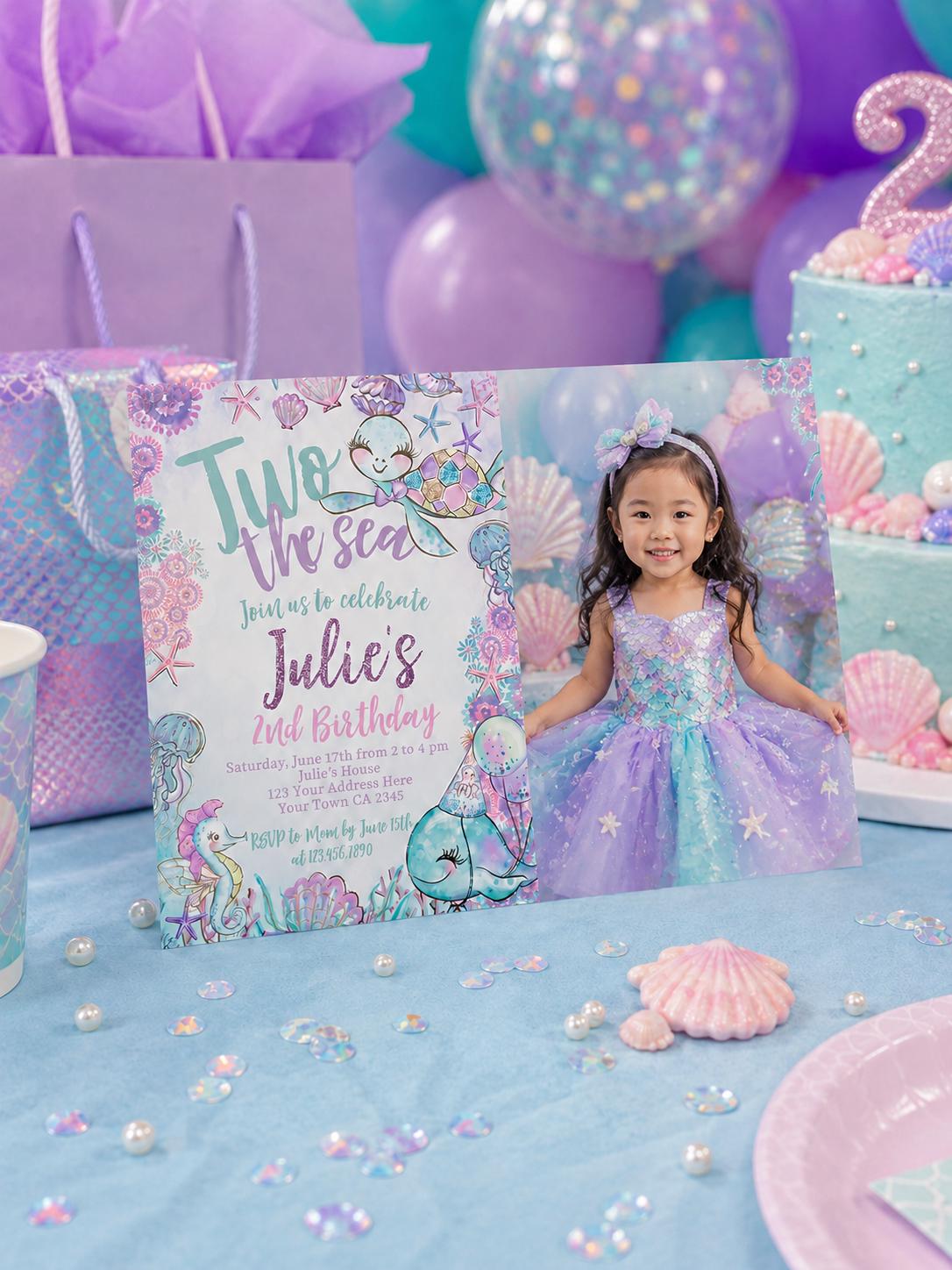 Under The Sea Birthday Invitation, Photo, Turtle, Editable Template (Digital Download)