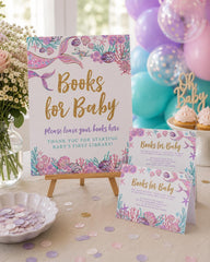 Mermaid Baby Shower Books for Baby Sign and Insert Editable Templates (Digital Instant Download)