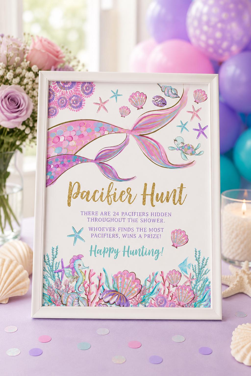 Mermaid Pacifier Hunt Baby Shower Game Sign (Instant Download)