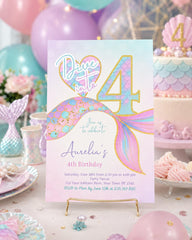 Mermaid 4th Birthday Invitation Editable Template, Under the Sea Party (Digital Download)