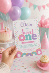 Sweet One Donut Birthday Invitation, Editable First Party Invite (Digital Download)