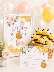 Adopt a Bee Sign and Certificate, Pet Adoption Party Printables (Digital Download)