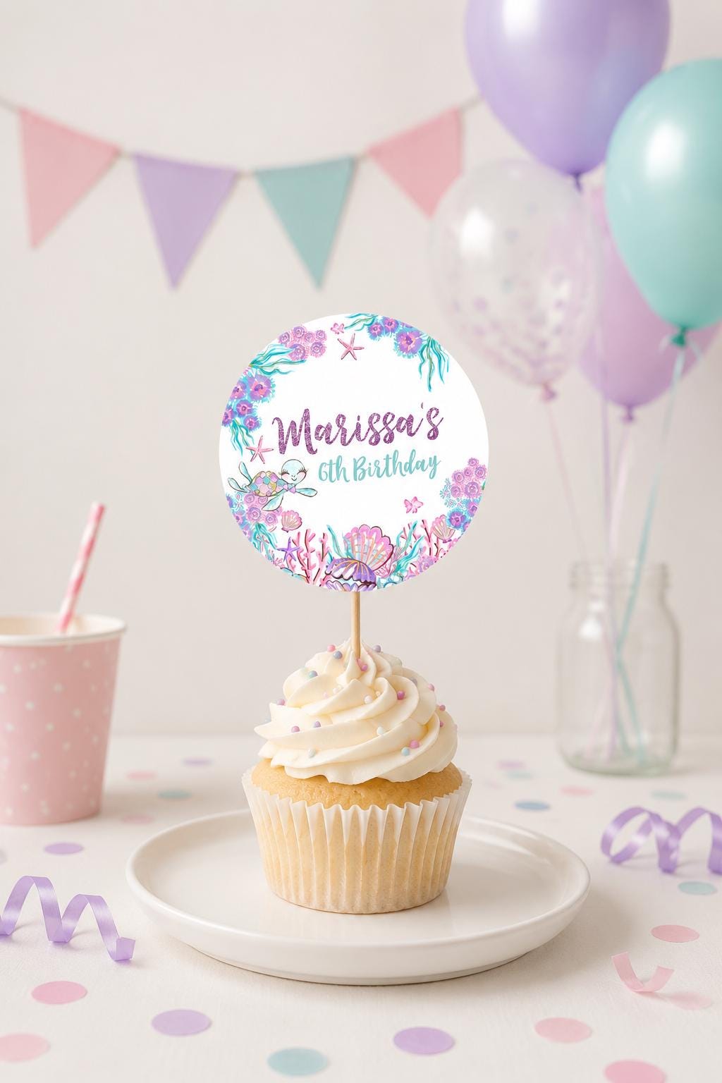 Under The Sea Birthday Toppers, Editable Round Labels (Instant Download)