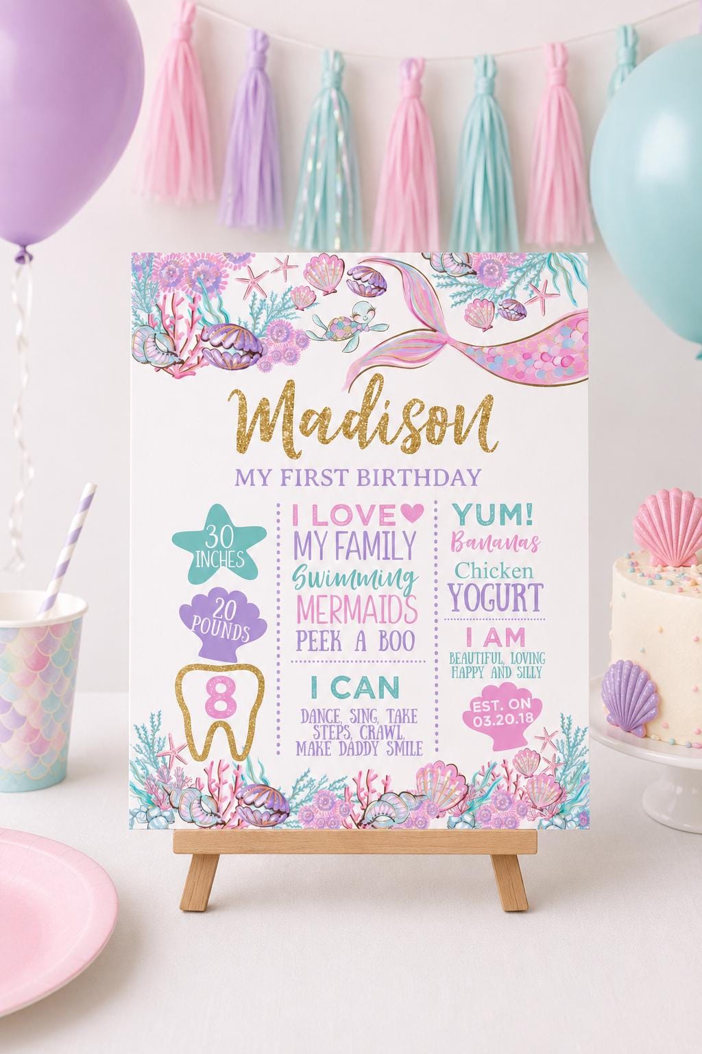 Mermaid Birthday Board, Under the Sea Party Decor (Digital Download)