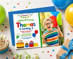 Simple Birthday Party Invitation Editable Template with Photo, Instant Download