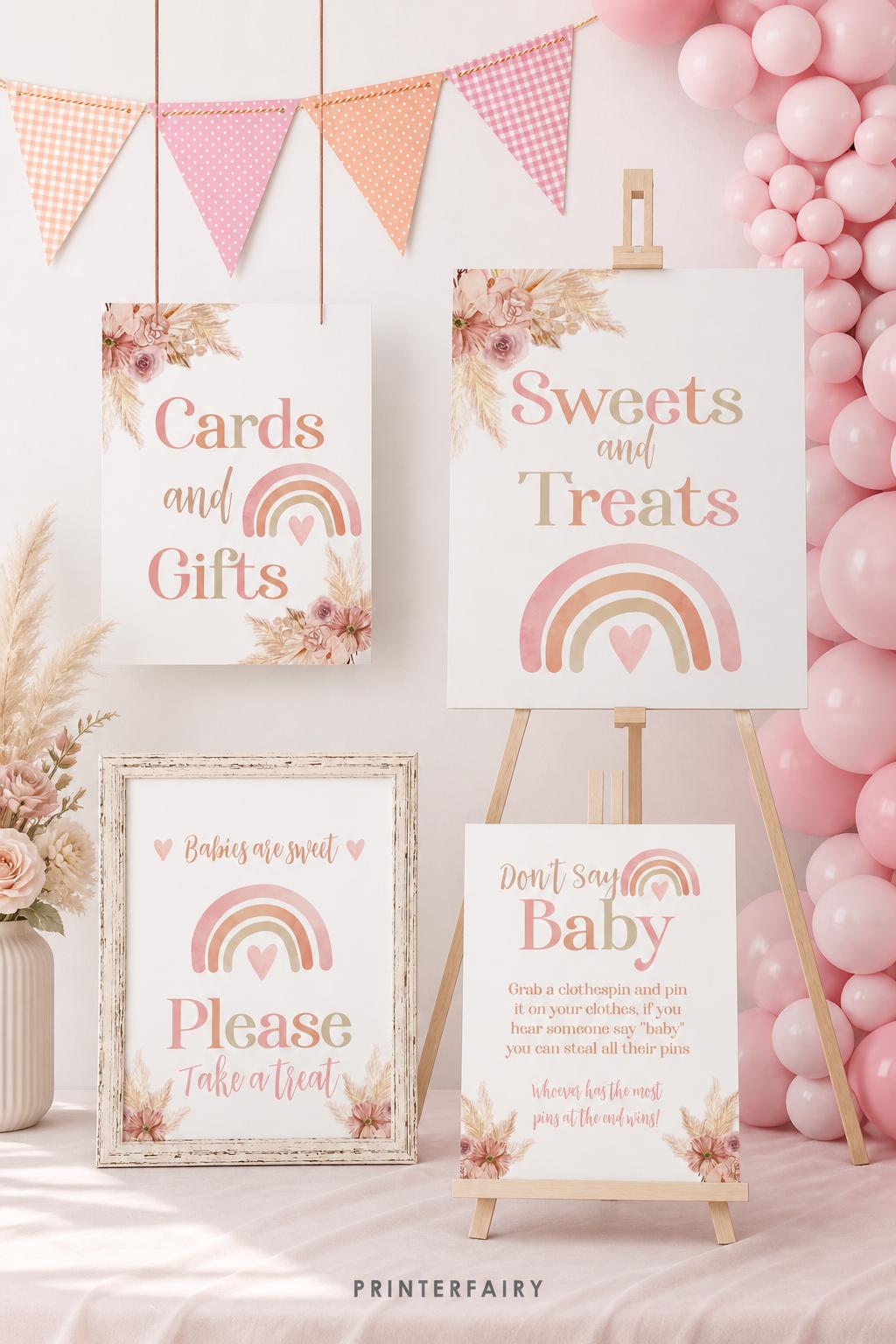 Boho Rainbow Baby Shower Table Editable Sign Templates BUNDLE, Instant Download