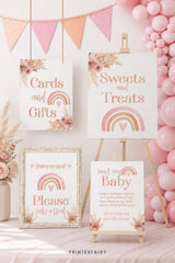 Boho Rainbow Baby Shower Table Editable Sign Templates BUNDLE, Instant Download