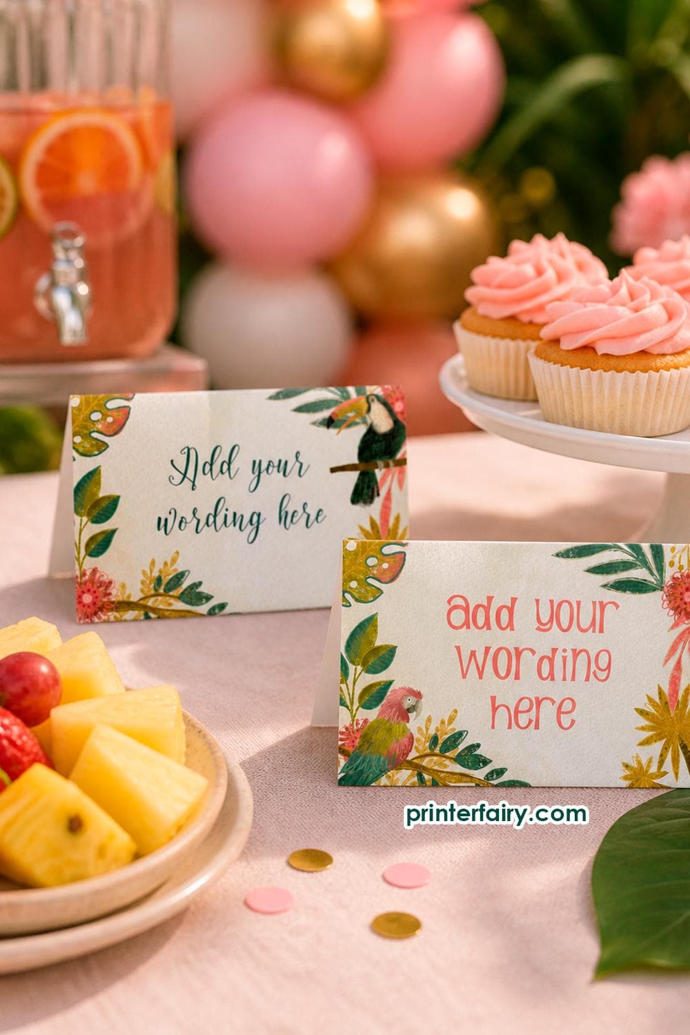 Tropical Birds Birthday Food Tents, Luau Label (INSTANT DOWNLOAD)