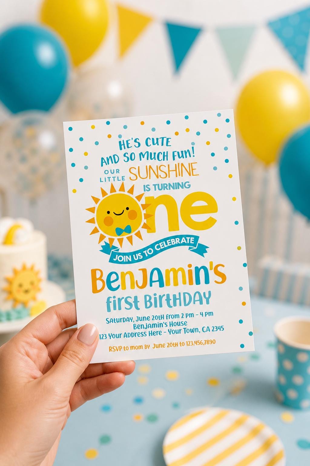 Little Sunshine First Birthday Invitation, EDITABLE Template (Digital Download)