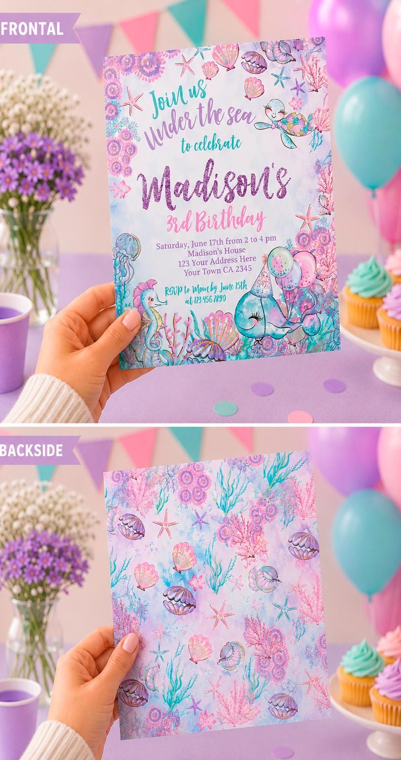 Under the Sea Birthday Invitation, Sea Animals Party (Digital Download)