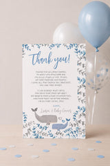 Whale Baby Shower Thank You Cards, Editable Template (INSTANT DOWNLOAD)