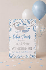 Whale Baby Shower Invitation, EDITABLE Template, Instant Download
