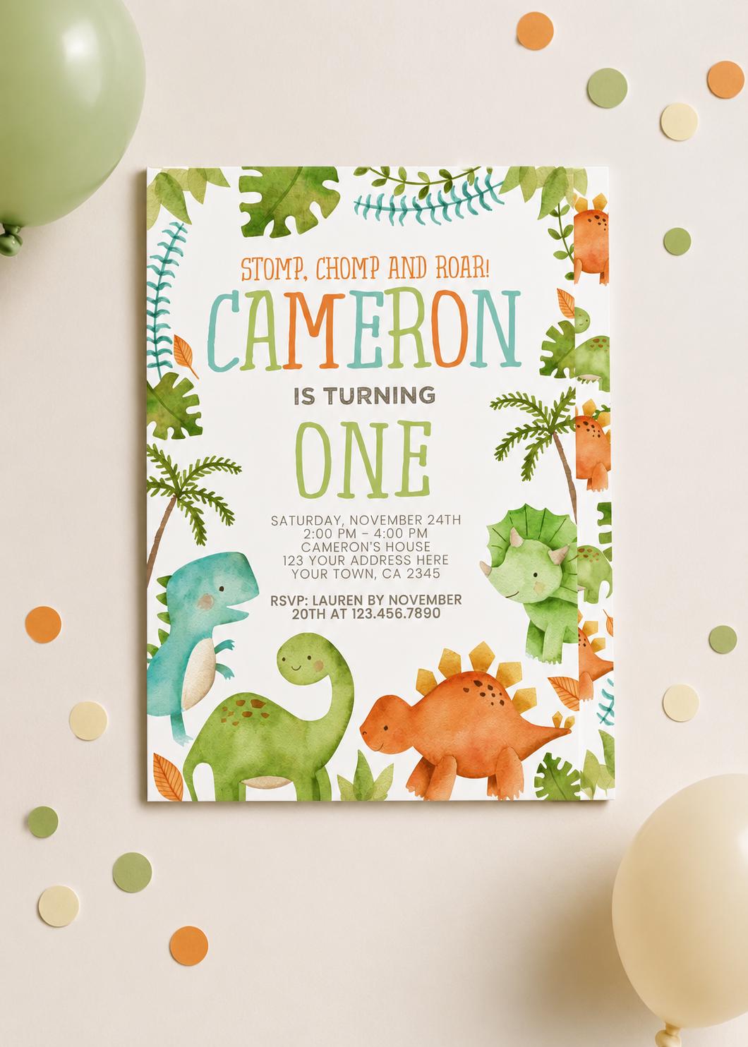 Editable Dinosaur Birthday Invitation, Watercolor Dinosaurs (Digital Download)