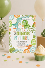 Donuts and Dinosaurs Birthday Invitation, Editable (Digital Download)