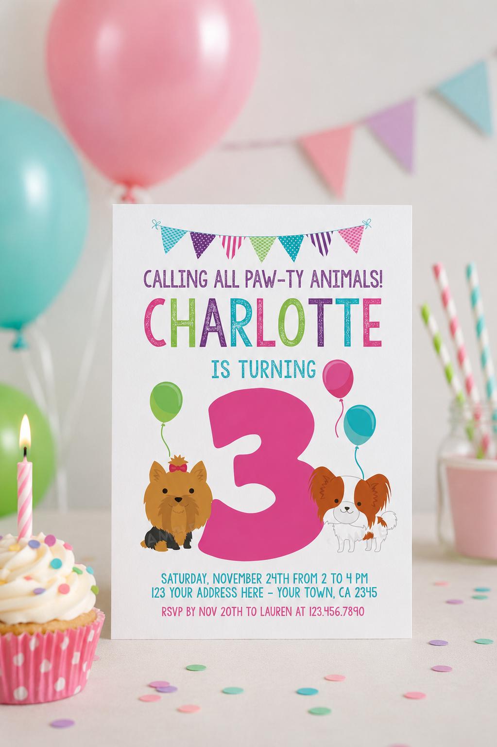 Puppy Birthday Party Invitation for ANY AGE, Dog Pawty, Editable (Digital Instant Download)