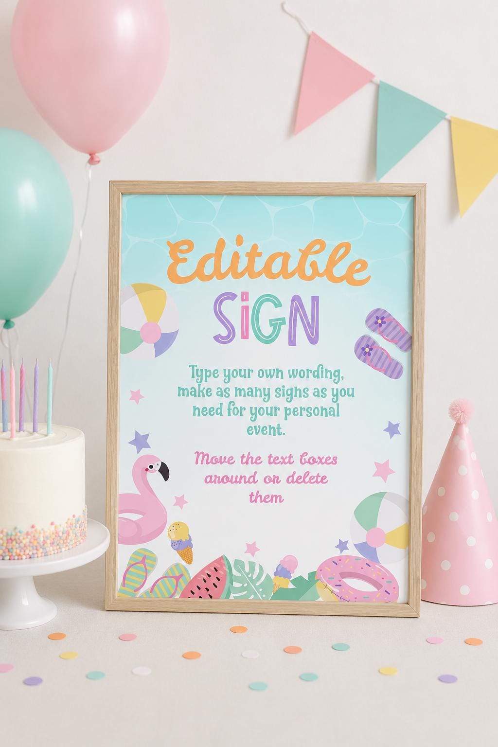 Pool Party Editable Sign, Flamingo Theme (Digital Download)