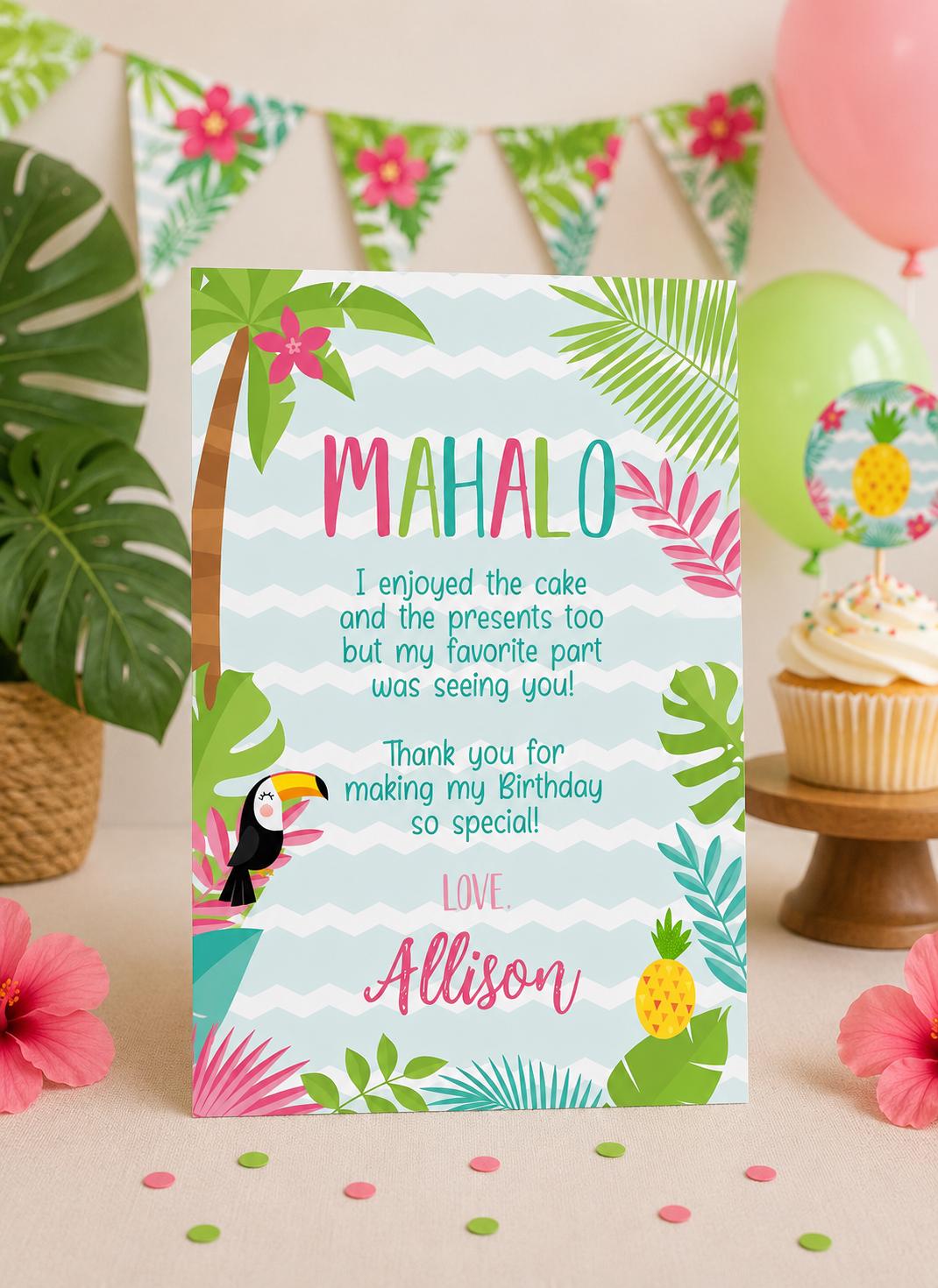 Editable Luau Thank You Cards, Hawaiian Birthday (Instant Download)