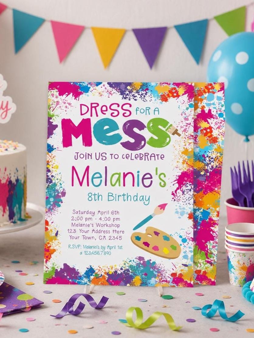 Art Birthday Invitation, Colorful Paint Party (Digital Invite)