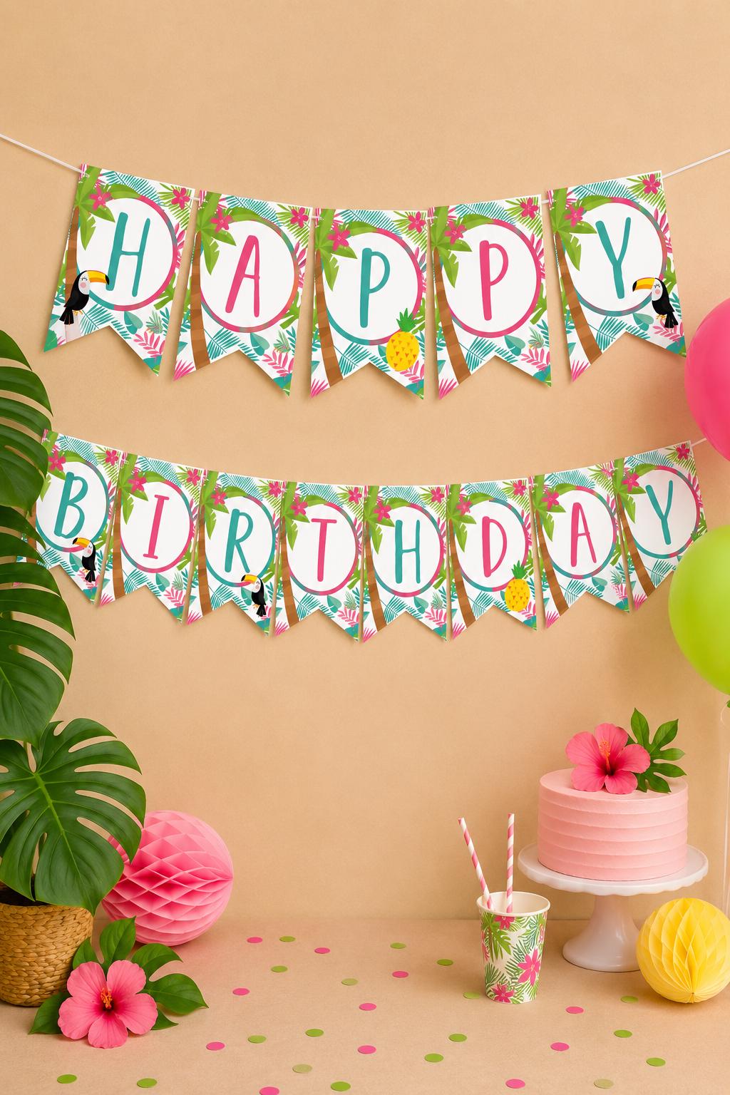 Luau Birthday Banner, Editable Tropical Printable (Instant Download)
