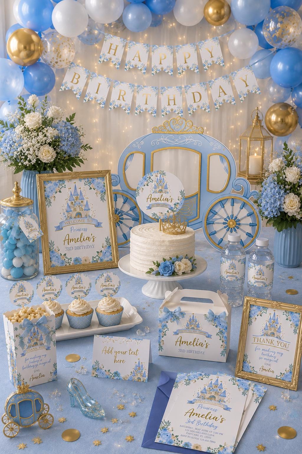 Princess Birthday Party Bundle Editable Templates, Instant Download