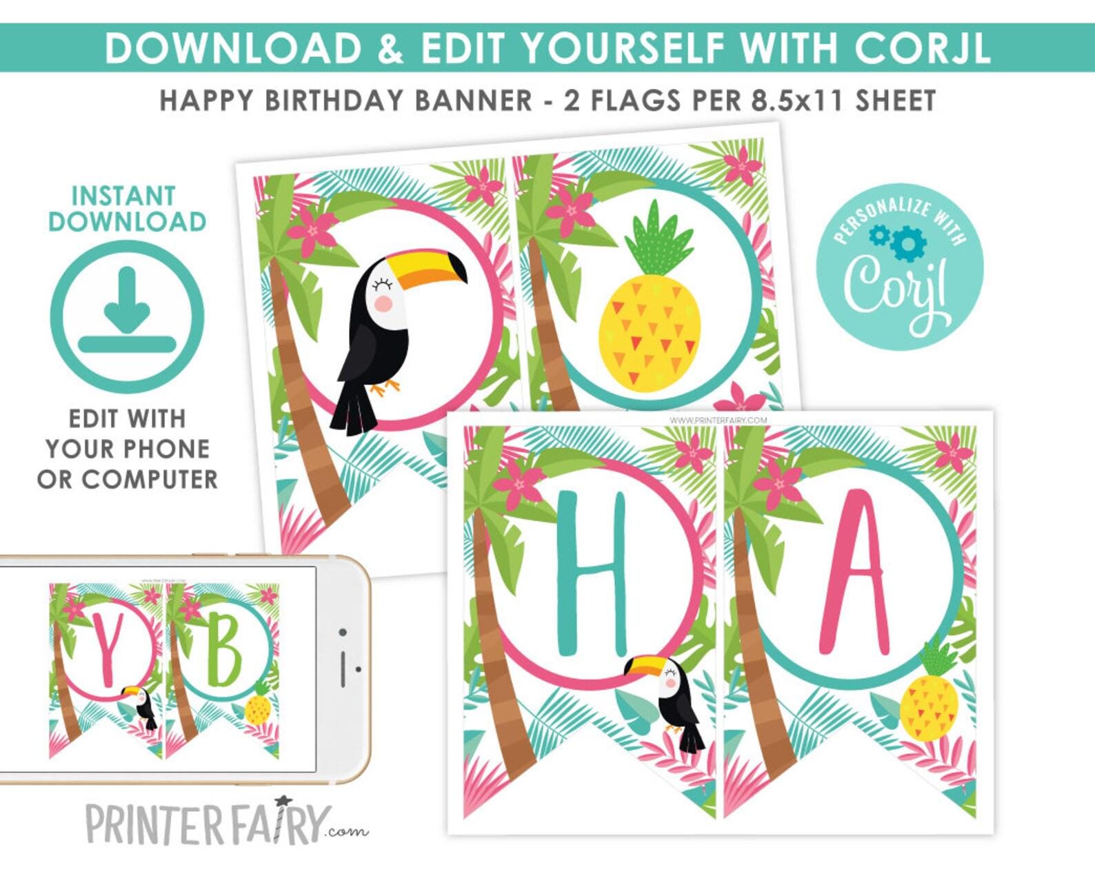 Luau Birthday Party Bundle: Editable Invitation, Signs, Toppers (Instant Download)